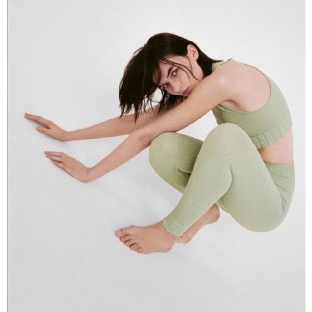 Zara Pistachio Ribbed Cropped Tank Top